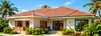 Single-storey coastal family home with garden